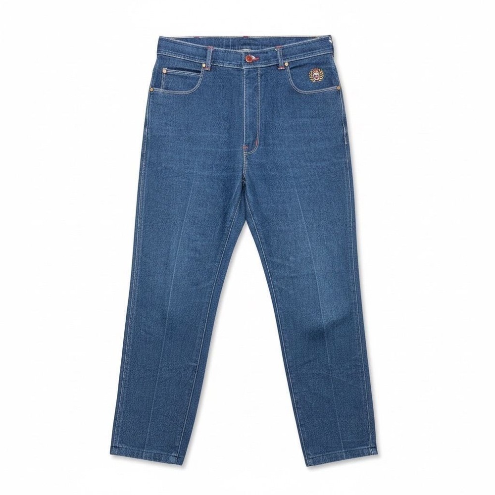 Brittano Bay Vintage High Rise Straight Leg Jeans Blue Crest Embroidery 30x28.5